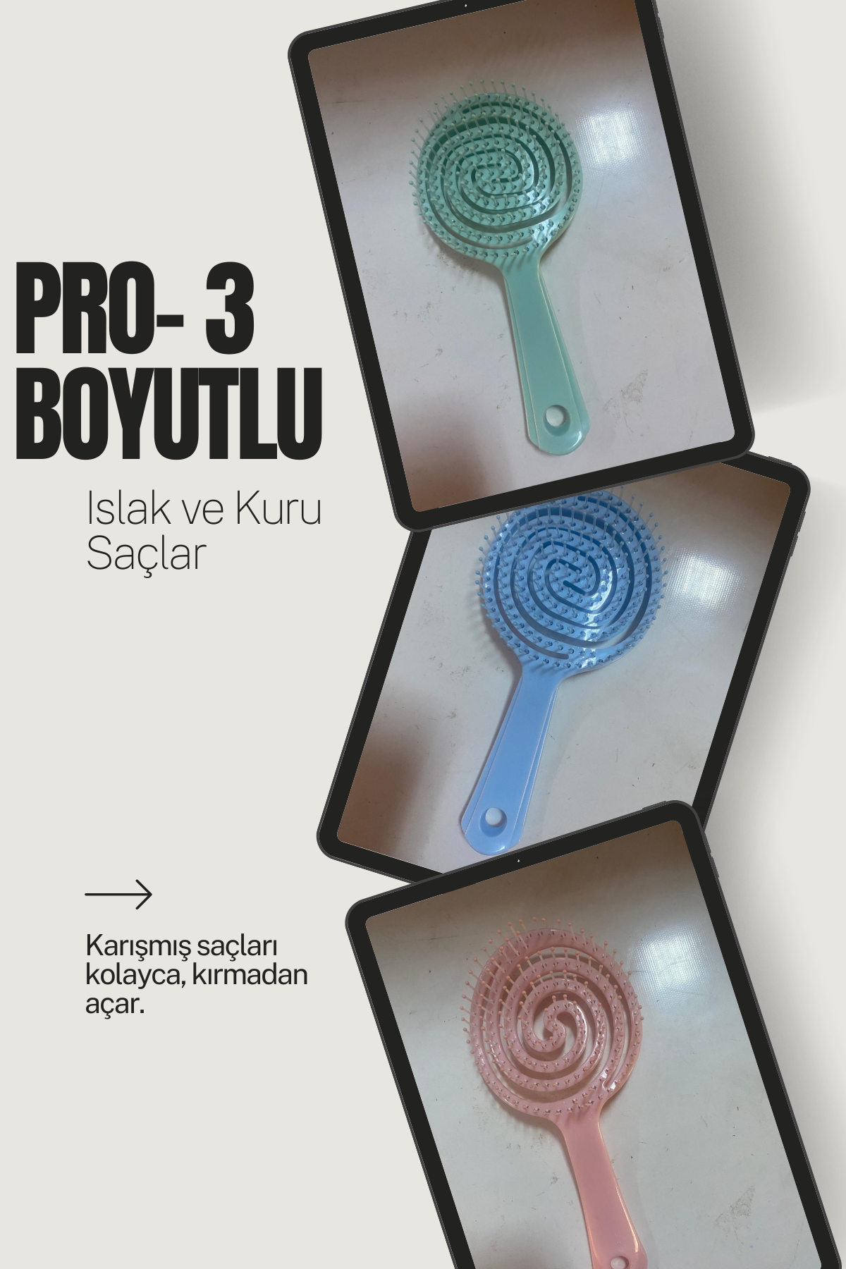 Pro Üç Boyutlu Oval Saç Fırçası – Çoklu Renk Seçenekli-1 Adet