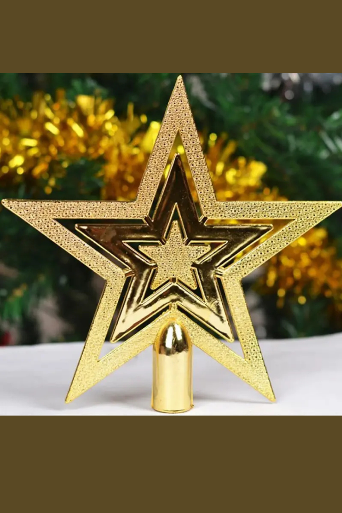 Vintage Altın Simli Yıldız Noel Ağacı Süsü | 20 cm Retro Parlak Ağaç Tepe Süsü / Dekoratif Yılbaşı Süsleme