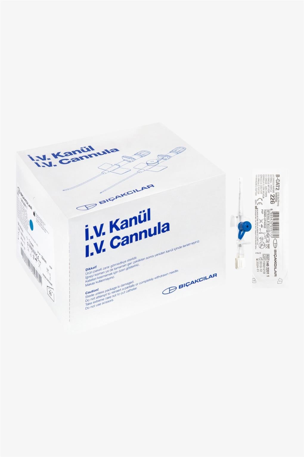 Bıçakçılar I.V. Kanül ( İntraket ) 22 G Mavi 50'li