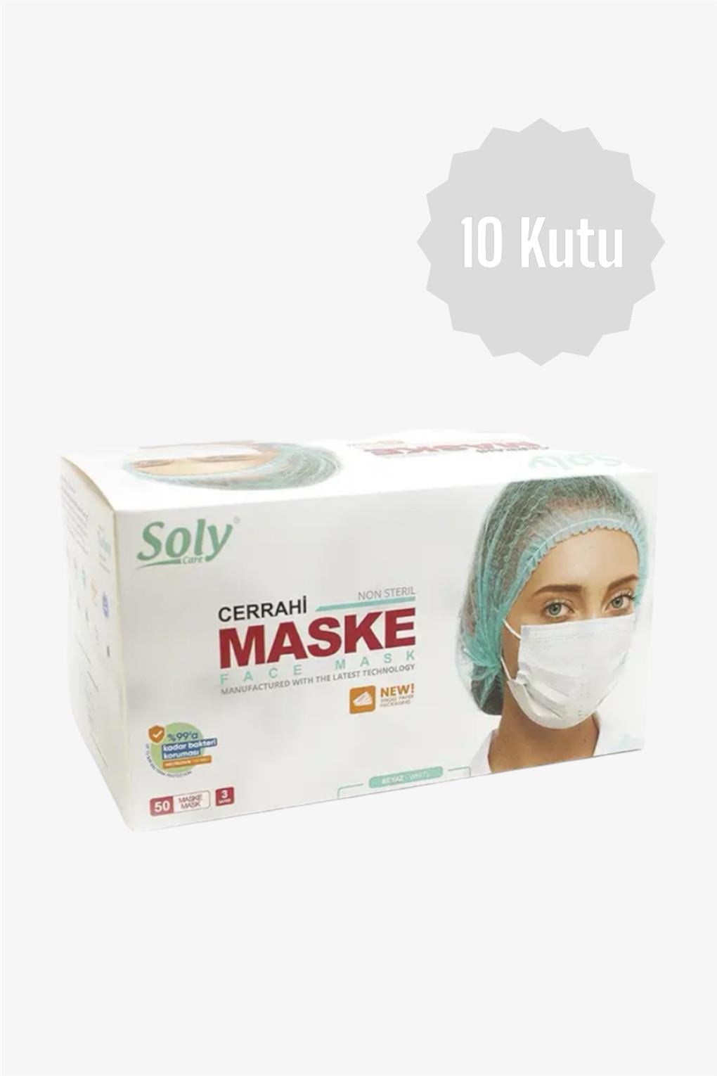 Soly Care 3 Katlı Meltblown Beyaz Cerrahi Maske  50'li 10 Kutu