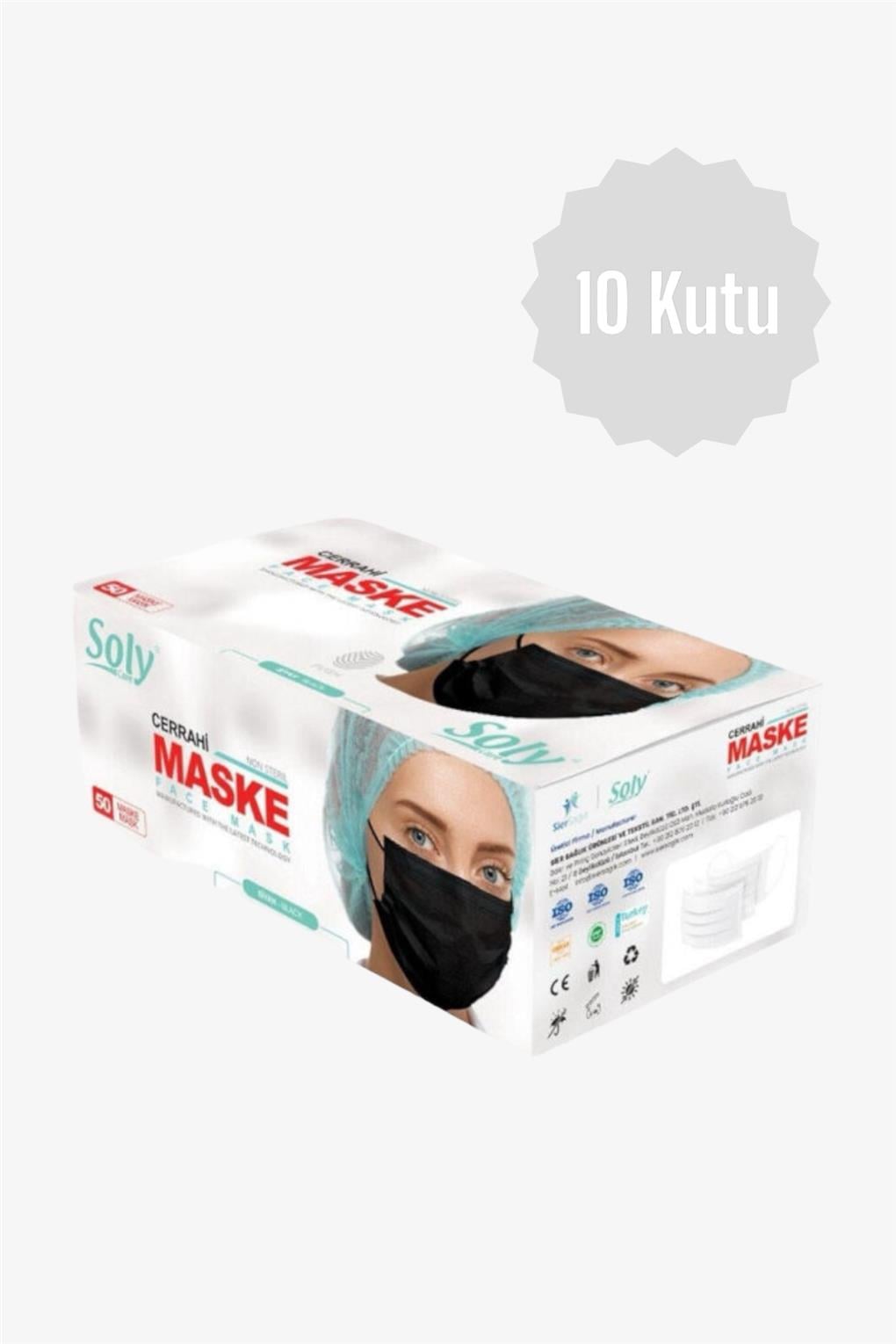Soly Care 3 Katlı Meltblown Siyah Cerrahi Maske  50'li 10 Kutu