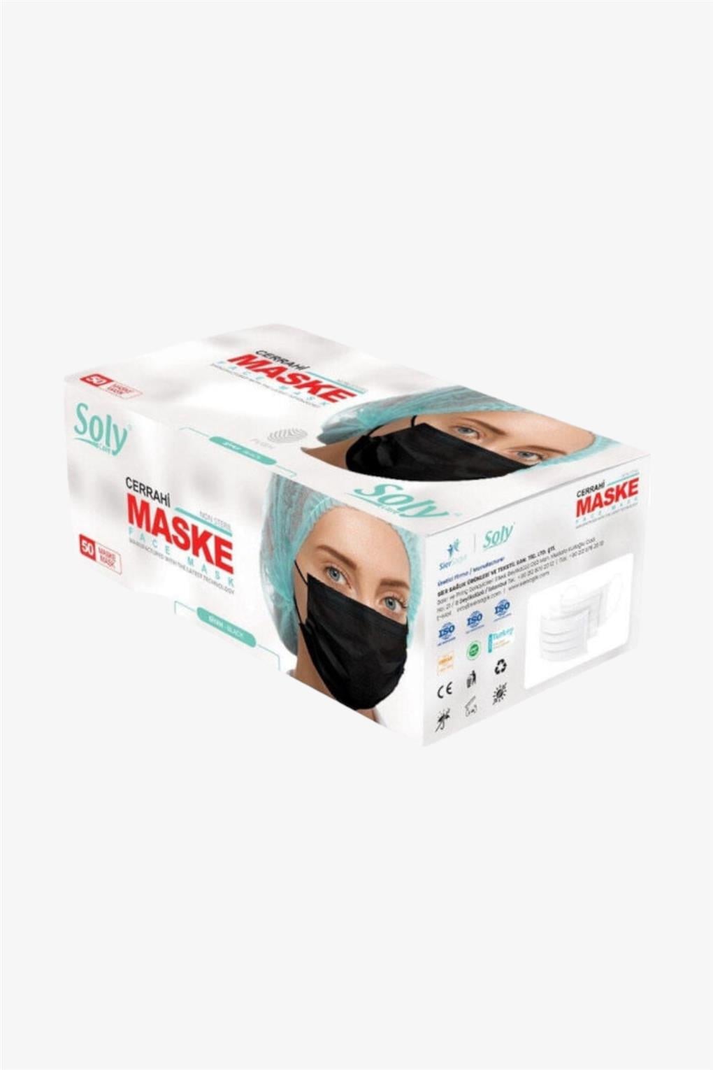 Soly Care 3 Katlı Meltblown Siyah Cerrahi Maske  50'li