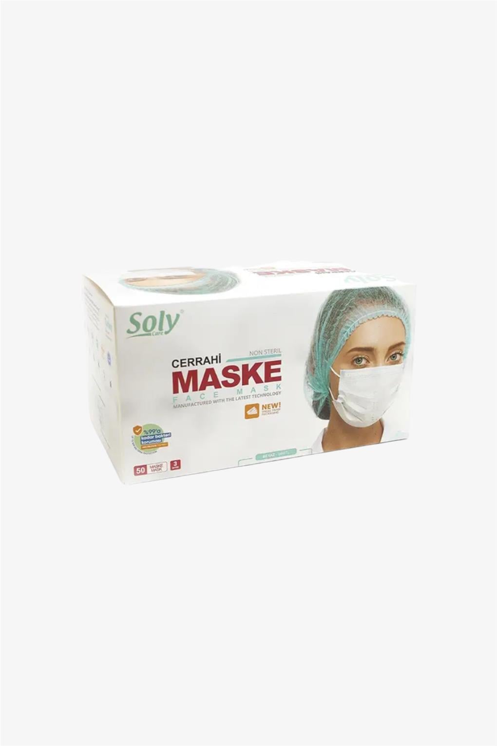 Soly Care 3 Katlı Meltblown Beyaz Cerrahi Maske  50'li
