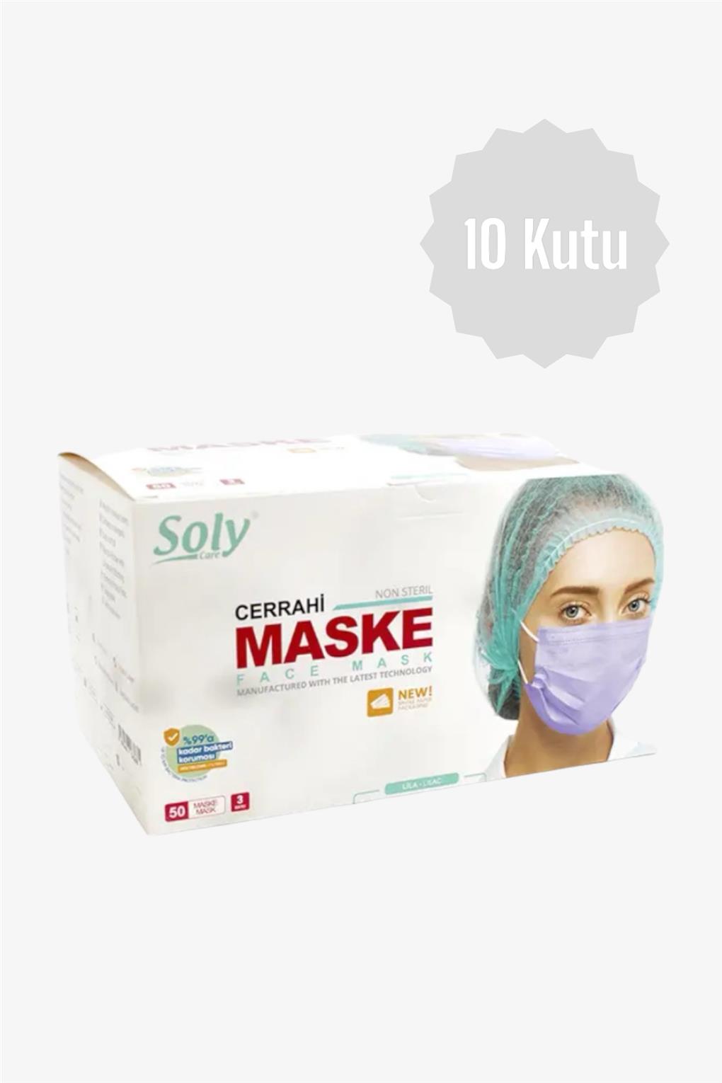 Soly Care 3 Katlı Meltblown Mor Cerrahi Maske  50'li 10 Kutu