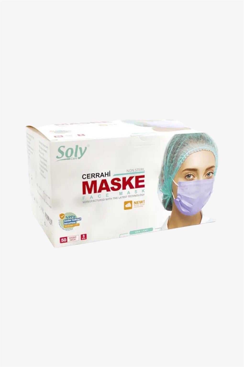Soly Care 3 Katlı Meltblown Mor Cerrahi Maske  50'li