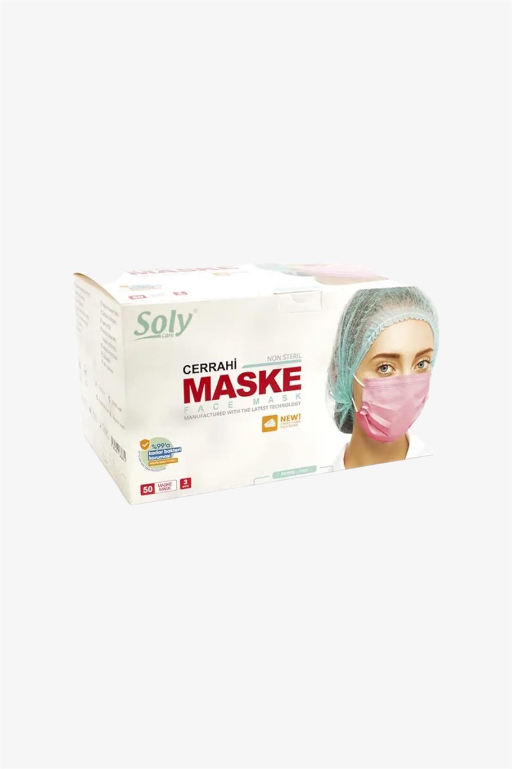 Soly Care 3 Katlı Meltblown Pembe Cerrahi Maske  50'li