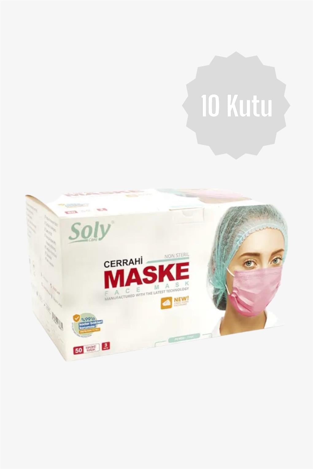 Soly Care 3 Katlı Meltblown Pembe Cerrahi Maske  50'li 10 Kutu
