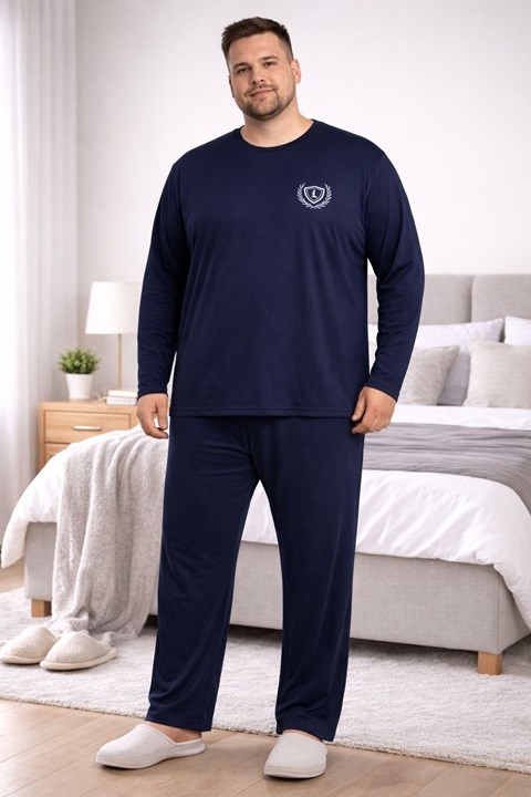 Erkek Uzun Kol Pijama Takımı -Lacivert