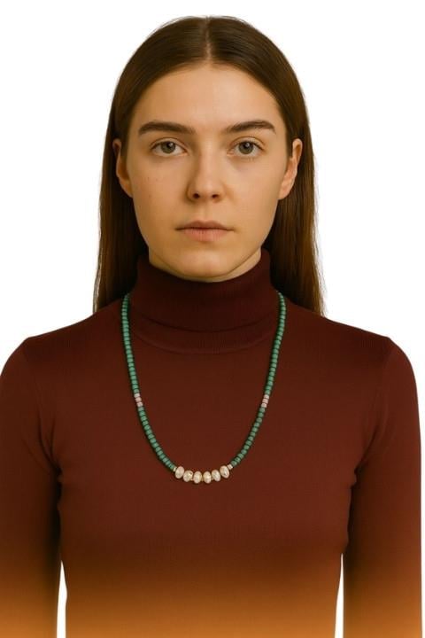 İnci Kalpli Kolye - Yeşil