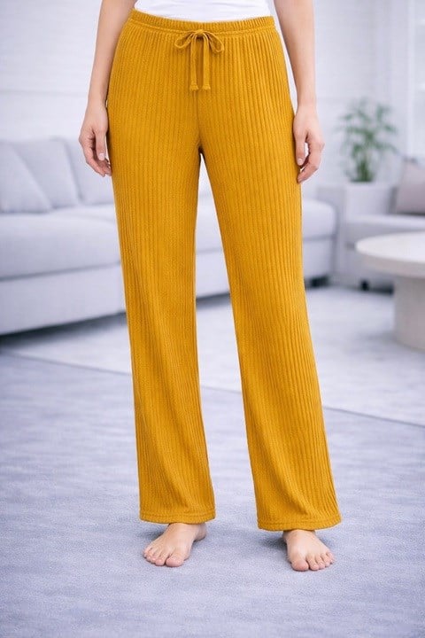 Kadın Fitilli Pijama Altı - Hardal