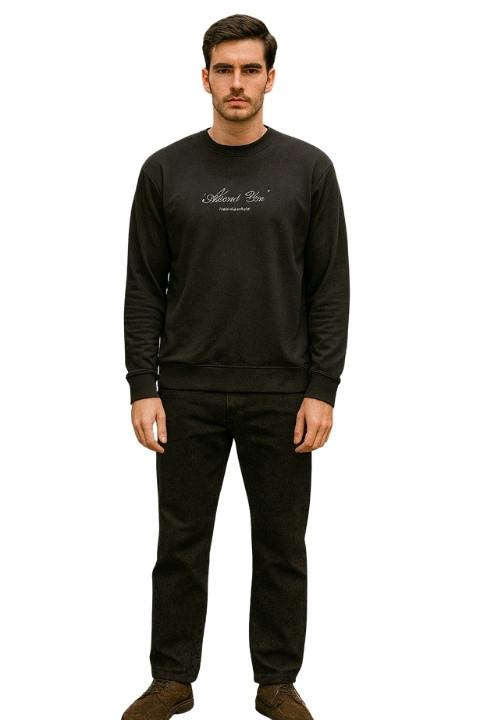 Şardonlu 0 Yaka Sweatshirt-Siyah