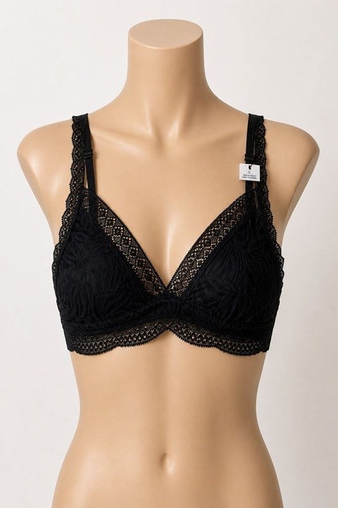 Tüllü Dantelli  Desteksiz  Bralet - Siyah