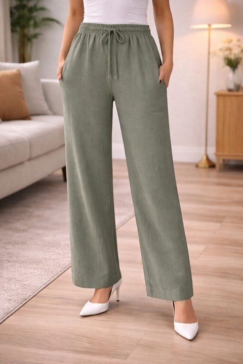 YIKAMALI KETEN PANTOLON-HAKİ