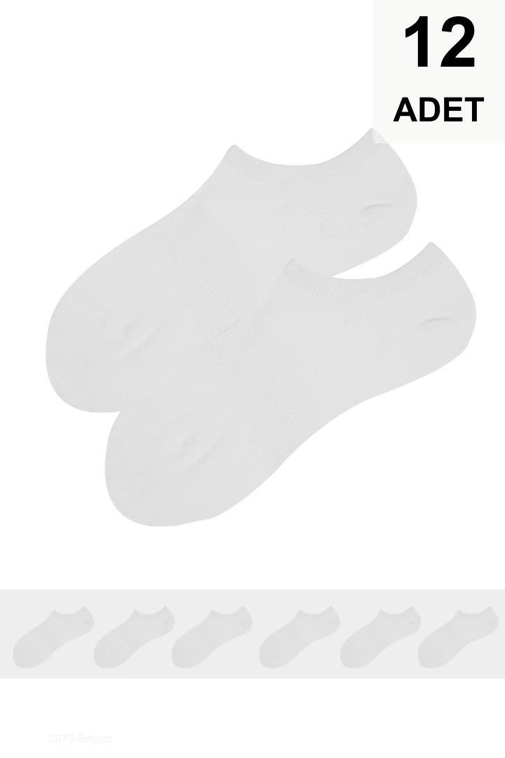12 Adet Kadın Sneakers Çorap - Beyaz
