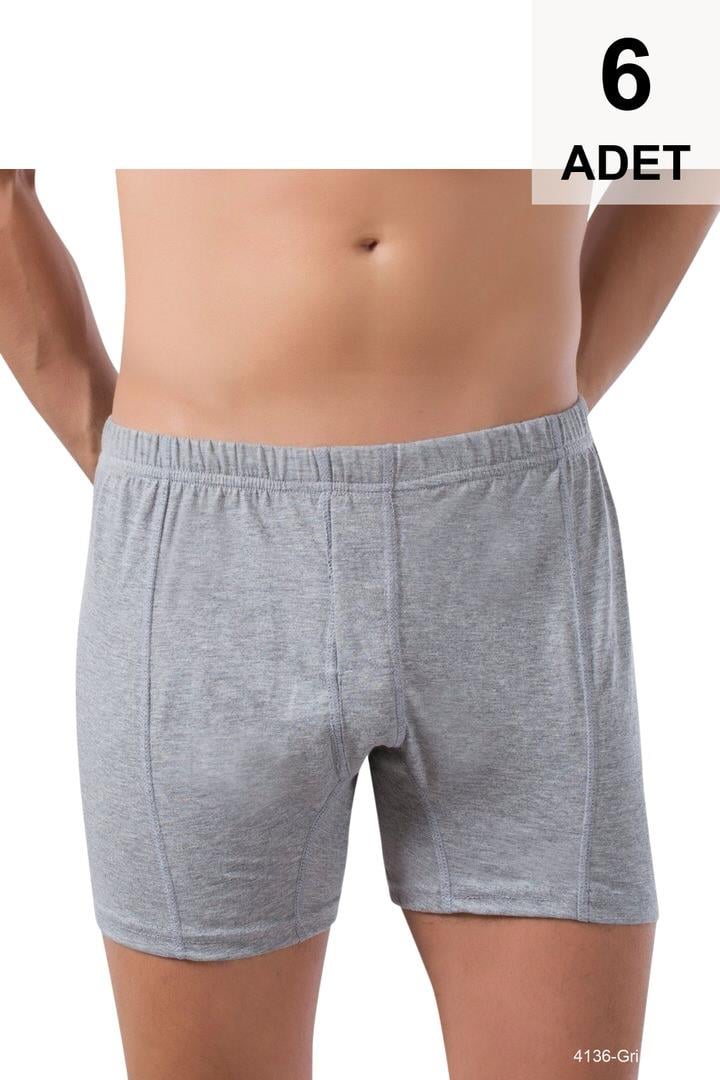 6 Adet Erkek Boxer Şort - Gri