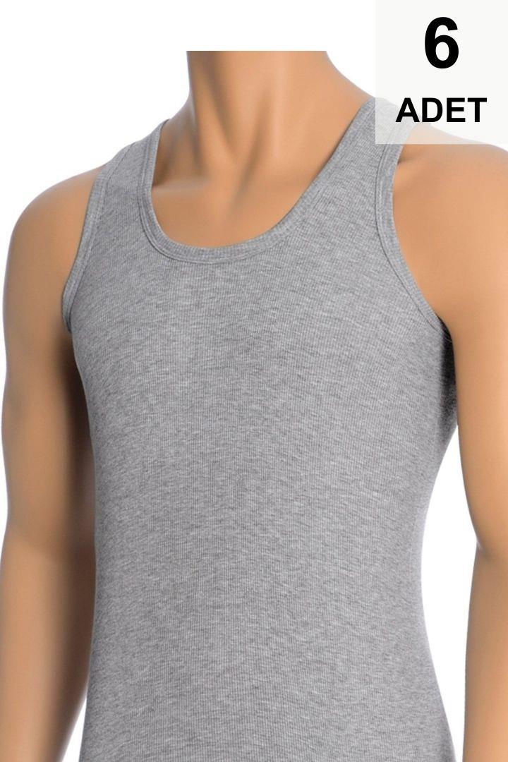 6 Adet Fitilli Kaşkorse Erkek Atlet - Gri