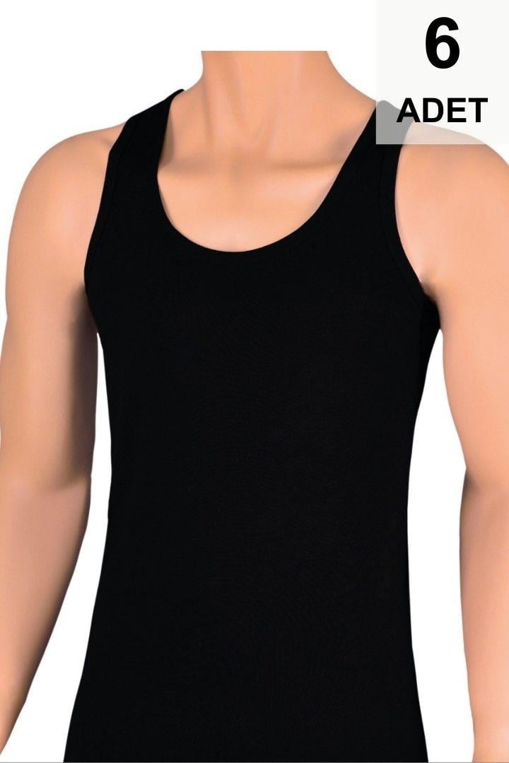 6 Adet Fitilli Kaşkorse Erkek Atlet - Siyah