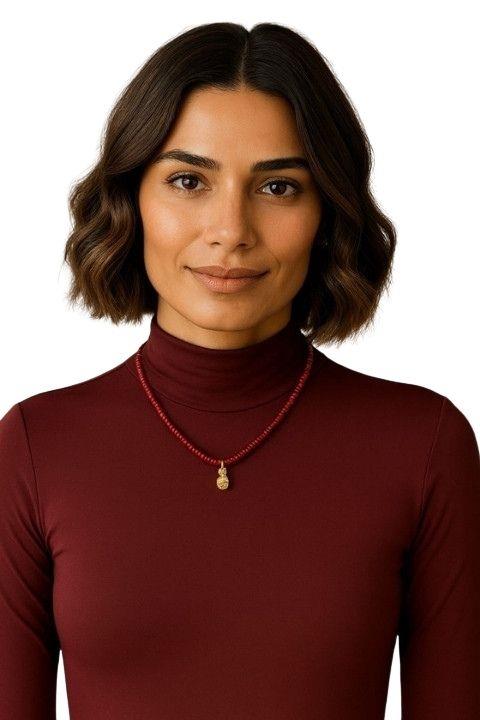 Ananaslı Boncuk Kolye - Bordo