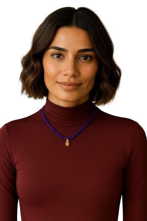 Ananaslı Boncuk Kolye - Mor
