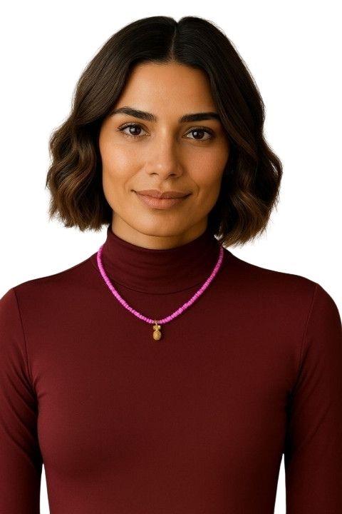 Ananaslı Boncuk Kolye - Pembe