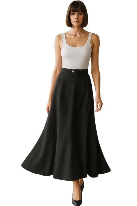 CEPLİ KEMERLİ ETEK-SİYAH