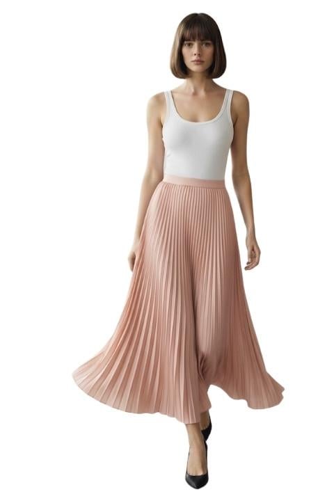 DERİ PİLELİ ETEK-PEMBE