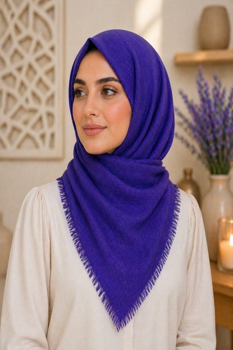 Düz Flamlı Eşarp - Saks  Mavi
