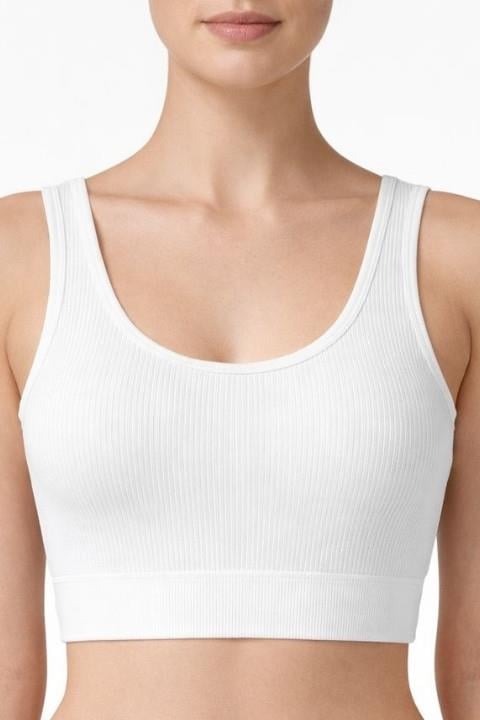 Form Angel 5700 Kadın Kalın Askılı Pedsiz Fitilli Crop Fit Büstiyer - Beyaz