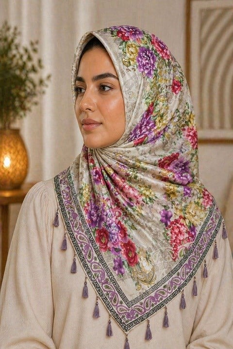 İncili Desenli Yazma Eşarp