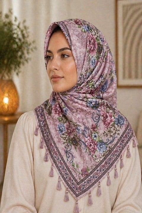 İncili Desenli Yazma Eşarp
