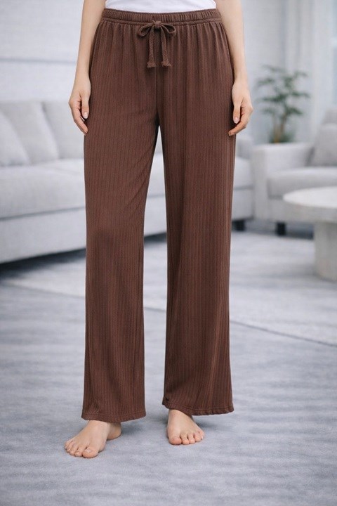 Kadın Fitilli Pijama Altı - Açık Kahve