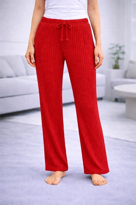 Kadın Fitilli Pijama Altı - Kırmızı