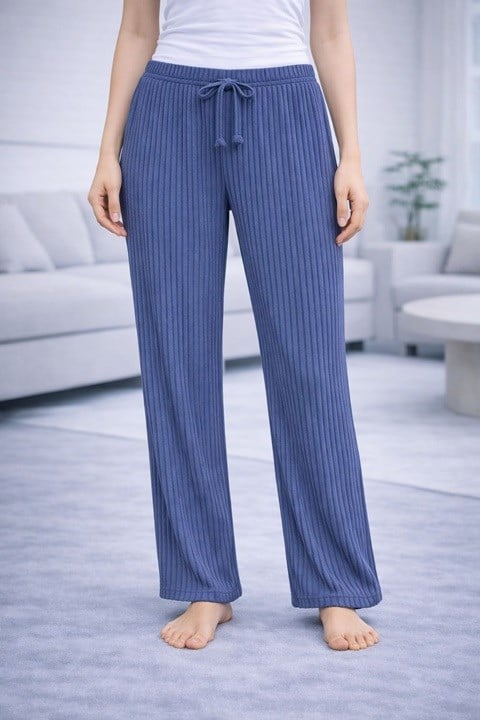 Kadın Fitilli Pijama Altı - Mavi