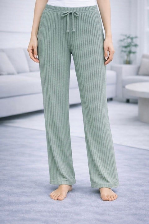 Kadın Fitilli Pijama Altı - Su Yeşili