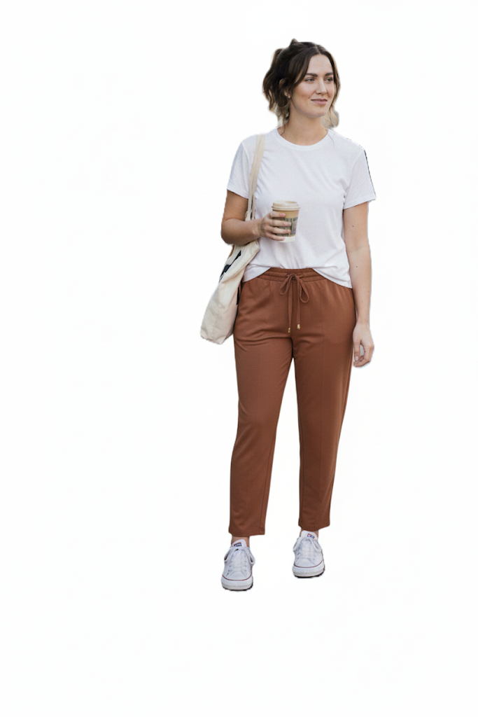 KADIN KUMAŞ DAR PAÇA PANTOLON-KAHVERENGİ