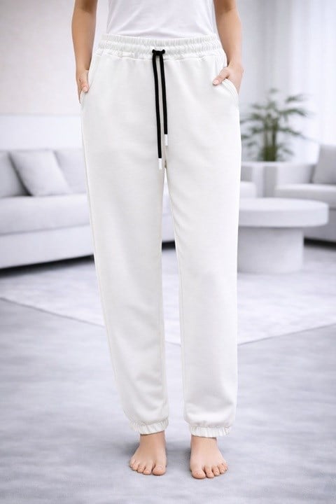 KADIN LASTİKLİ EŞOFMAN-BEYAZ