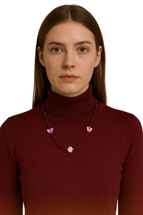 Kelebekli Kolye  - Bordo