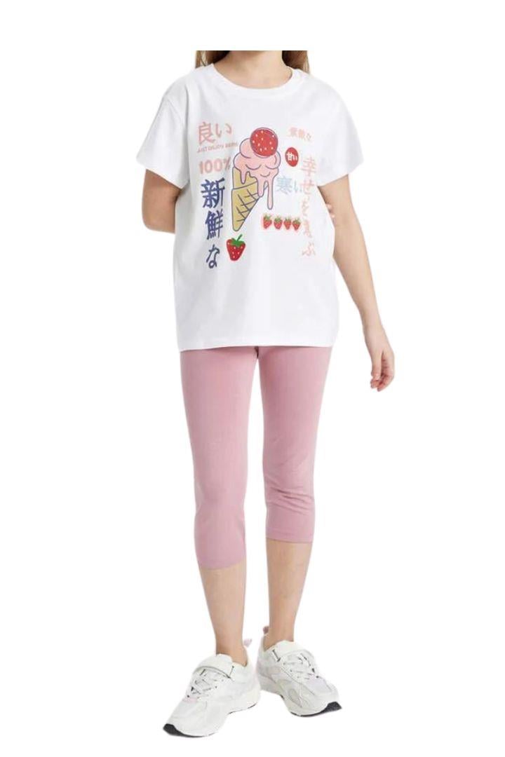 Kız Çocuk Dizaltı Tayt - Pembe