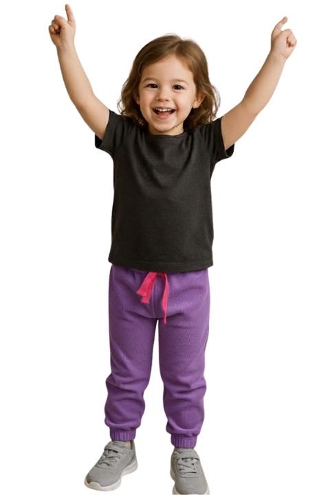 Kız Çocuk Lastikli  Eşofman -Mor