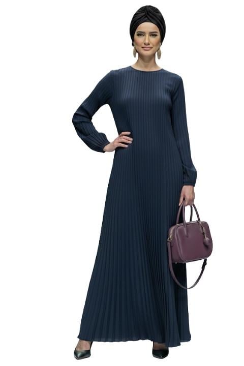 PİLELİ ELBİSE-LACİVERT