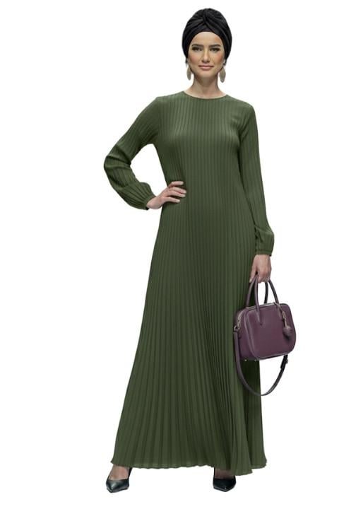 PİLELİ ELBİSE-YEŞİL