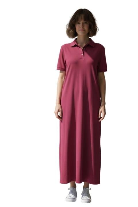 POLO YAKA KISA KOL PENYE ELBİSE-BORDO
