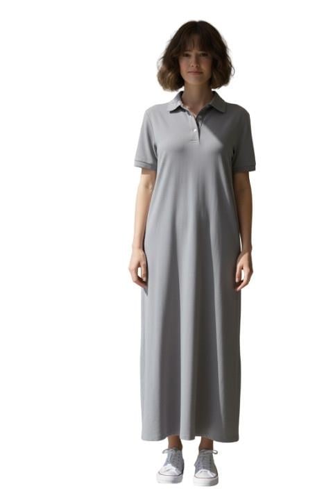 POLO YAKA KISA KOL PENYE ELBİSE-KOYU GRİ