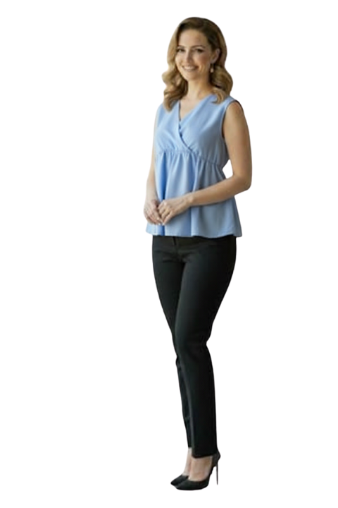 SIFIR KOL KEMERLİ BLUZ-MAVİ