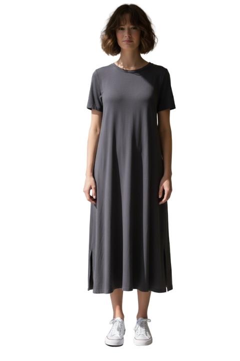 SIFIR YAKA KISA KOL DÜZ PENYE ELBİSE-ANTRASİT