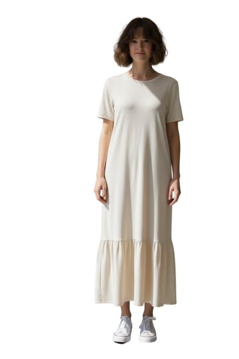 SIFIR YAKA KISA KOL PENYE ELBİSE-BEJ