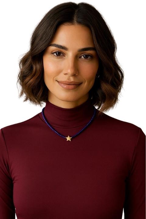 Taçlı Boncuk Kolye - Mor