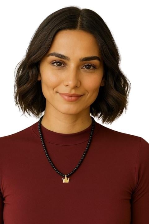 Taçlı Boncuk Kolye - Siyah