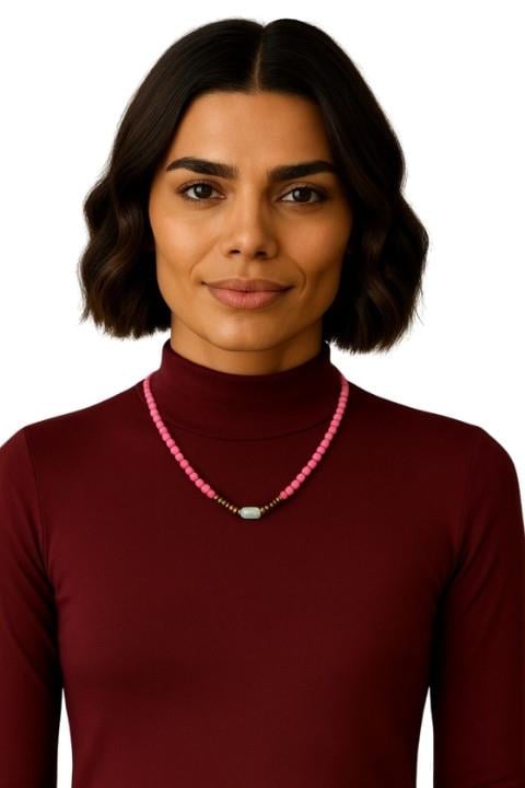 Taşlı Boncuk Kolye - Altın Boncuk