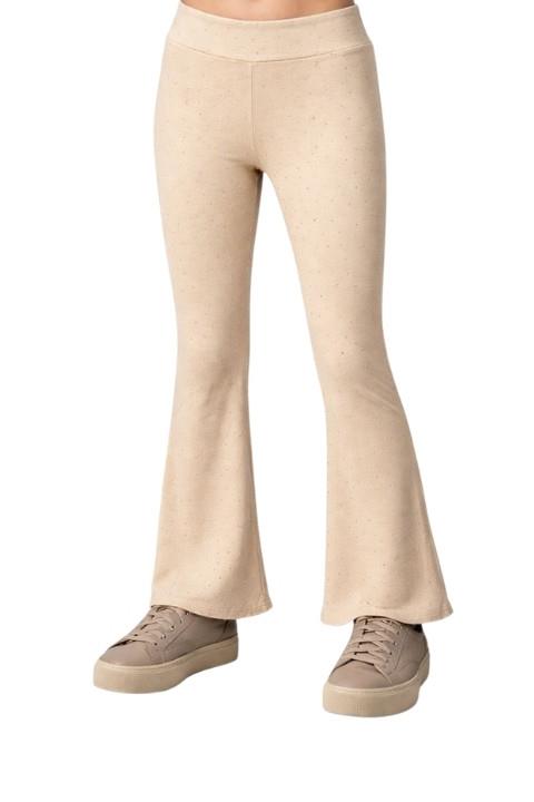 Taşlı İspanyol Paça Tayt - Krem